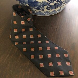 Christian Dior Monsieur Mens 100% Silk Tie Black Red Diamond Medallion